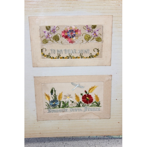 1418 - Album of WW1 period silk postcards, approx 37 in total, and other ephemera