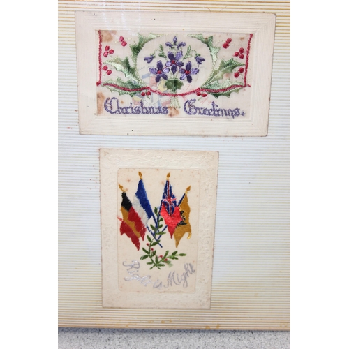 1418 - Album of WW1 period silk postcards, approx 37 in total, and other ephemera