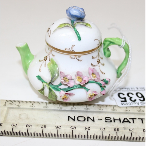 1635 - An extremely rare 19th century squat pear shaped miniature teapot and cover, likely by Rockingham bu... 