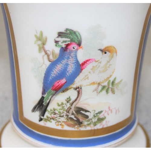 1637 - A rare early 19th century Rockingham flared rim vase decorated with a vignette of 2 exotic birds wit... 