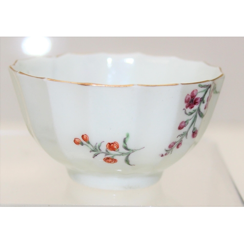 1641 - A rare 18th century Dr Wall period Worcester tea bowl and saucer decorated with floral sprigs, squar... 