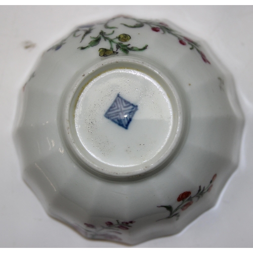 1641 - A rare 18th century Dr Wall period Worcester tea bowl and saucer decorated with floral sprigs, squar... 