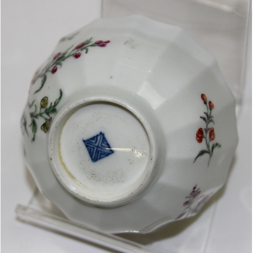 1641 - A rare 18th century Dr Wall period Worcester tea bowl and saucer decorated with floral sprigs, squar... 