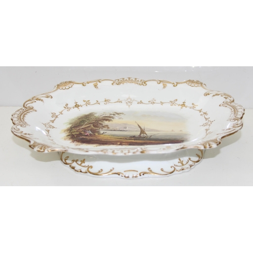 1646 - An early 19th century porcelain comport or tazza with hand painted panel depicting a small boat and ... 