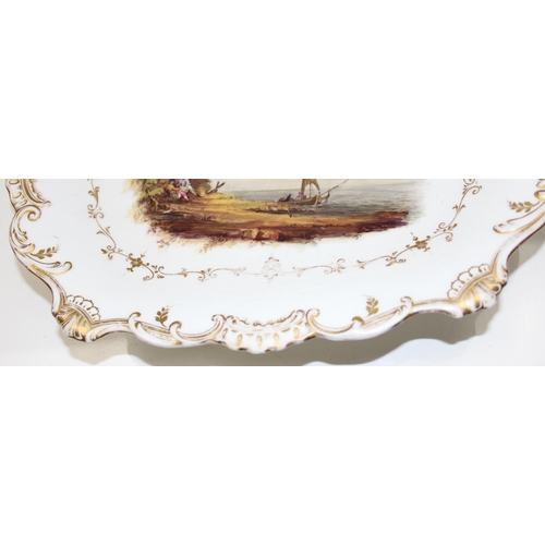 1646 - An early 19th century porcelain comport or tazza with hand painted panel depicting a small boat and ... 