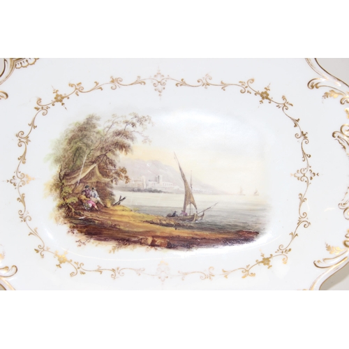 1646 - An early 19th century porcelain comport or tazza with hand painted panel depicting a small boat and ... 