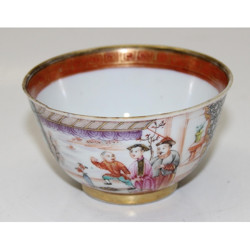 1648 - An antique Chinese porcelain tea bowl with polychrome decoration & a Japanese Kutani porcelain dish