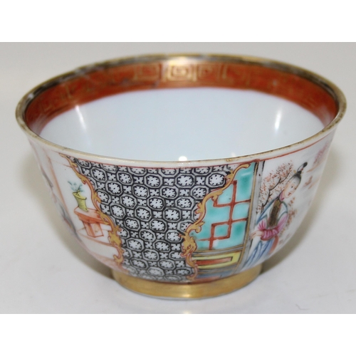 1648 - An antique Chinese porcelain tea bowl with polychrome decoration & a Japanese Kutani porcelain dish