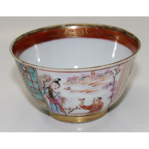 1648 - An antique Chinese porcelain tea bowl with polychrome decoration & a Japanese Kutani porcelain dish