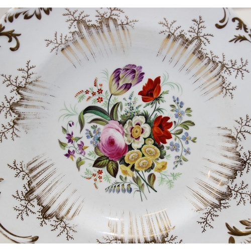 1649A - 3 antique hand painted porcelain cabinet plates, 2 painted with flowers the other with fruits, all 3... 