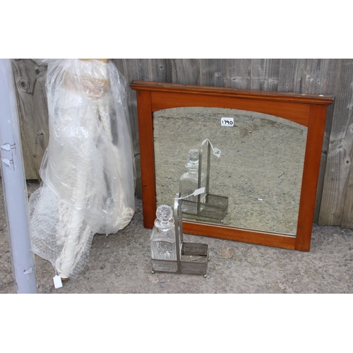 1790 - Large seagull blind, string hammock, vase with decorative fake flowers and a wooden framed mirror