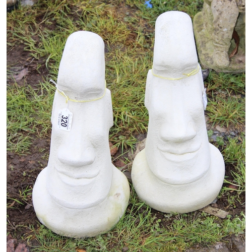 320 - Pair of Easter Island Moai style garden ornaments