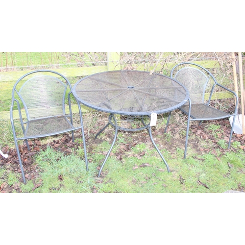 331 - Garden table & 2 chairs, approx diameter 100cm