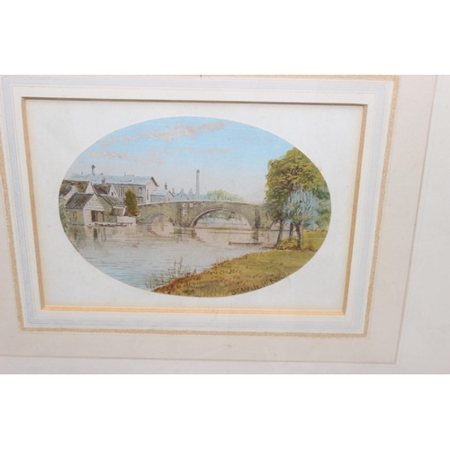 393 - A small watercolour of St Neots initialled WEM, and 2 antique style prints of Abingdon & Great Marlo... 