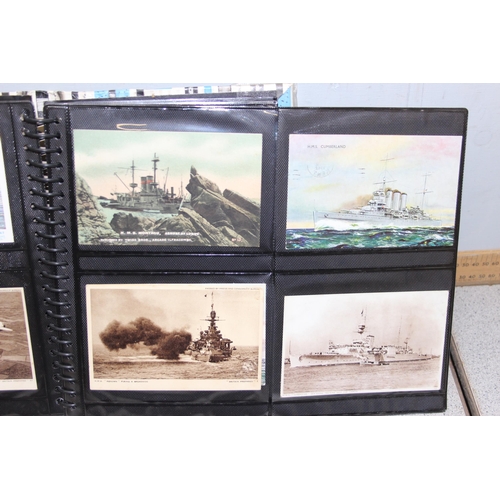 512 - Album of assorted vintage postcards, mainly military and transportation related