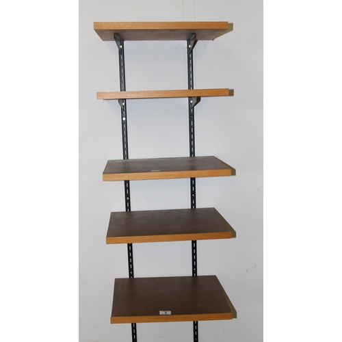 3 - A set of retro modular wall shelves, each shelf approx 41cm wide, distinctive brackets