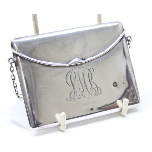 1005 - An Edwardian silver card case with suspension chain and sprung hinge, Birmingham 1908 by Henry Matth... 