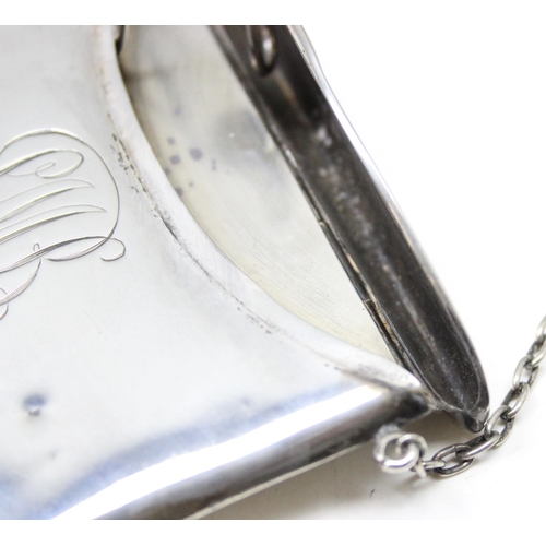 1005 - An Edwardian silver card case with suspension chain and sprung hinge, Birmingham 1908 by Henry Matth... 