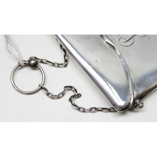 1005 - An Edwardian silver card case with suspension chain and sprung hinge, Birmingham 1908 by Henry Matth... 