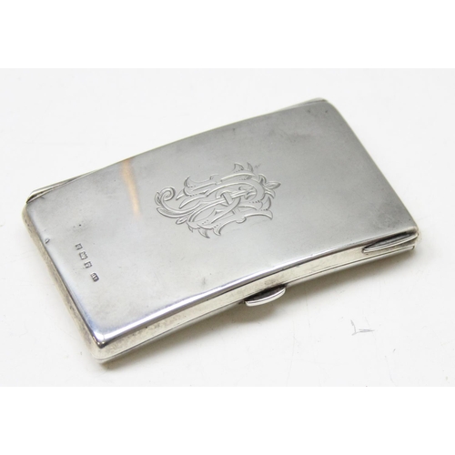 1006 - An antique silver card case of slightly curved form with leather lined interior, Birmingham 1901 by ... 