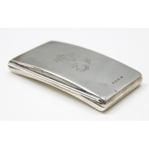 1006 - An antique silver card case of slightly curved form with leather lined interior, Birmingham 1901 by ... 