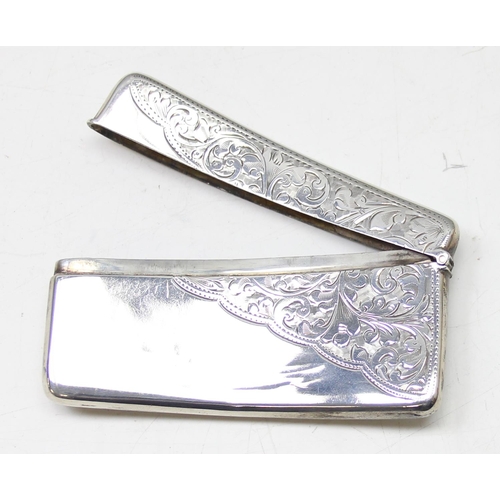 1007 - An antique silver card case of slightly curved form with engraved decoration, Birmingham 1904 by Jon... 