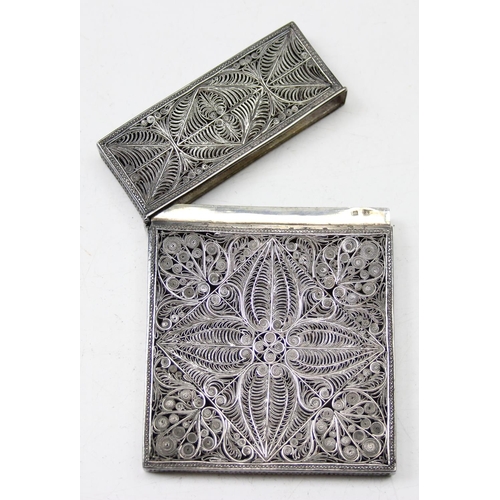 1009 - An antique silver filigree card case, likely late 19th century, bearing indistinct marks but XRF tes... 