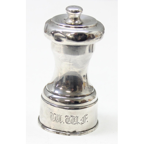 1014 - A silver pepper grinder, London 1898 by Hukin & Heath, 2 silver pepper pots, and a silver card case ... 