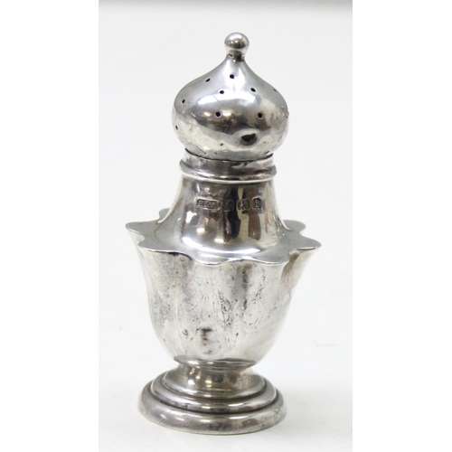 1014 - A silver pepper grinder, London 1898 by Hukin & Heath, 2 silver pepper pots, and a silver card case ... 