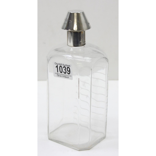 1039 - An interesting 19th century silver and cut glass novelty decanter formed as a medicine bottle, marks... 