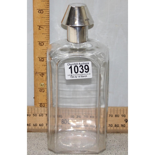 1039 - An interesting 19th century silver and cut glass novelty decanter formed as a medicine bottle, marks... 