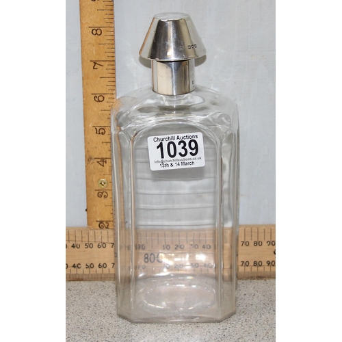 1039 - An interesting 19th century silver and cut glass novelty decanter formed as a medicine bottle, marks... 