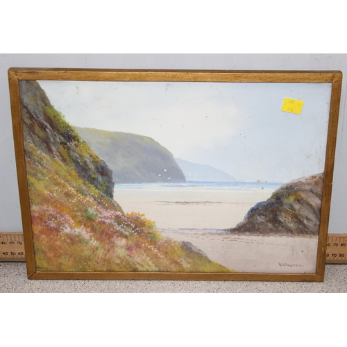 406 - 4 vintage coastal watercolours by the same hand, all indistinctly signed, likely c.1950, each approx... 