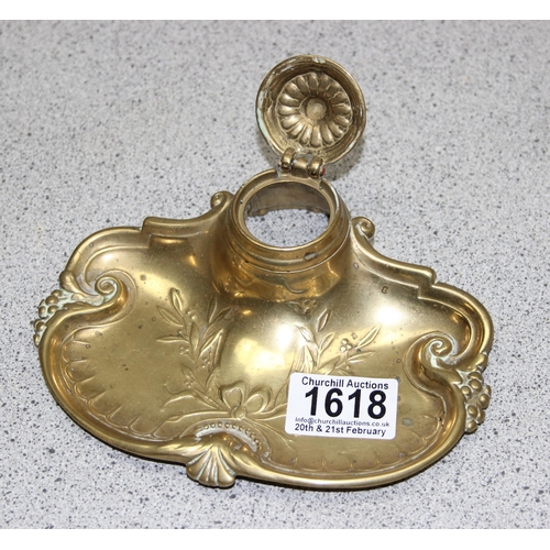 1602 - 2 vintage brass inkwells