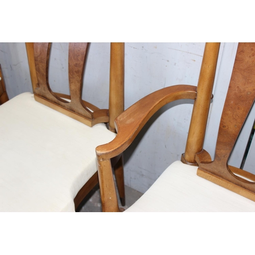 104 - 6 American Art Deco style cherry wood dining chairs to include 2 carvers all with burr back support ... 