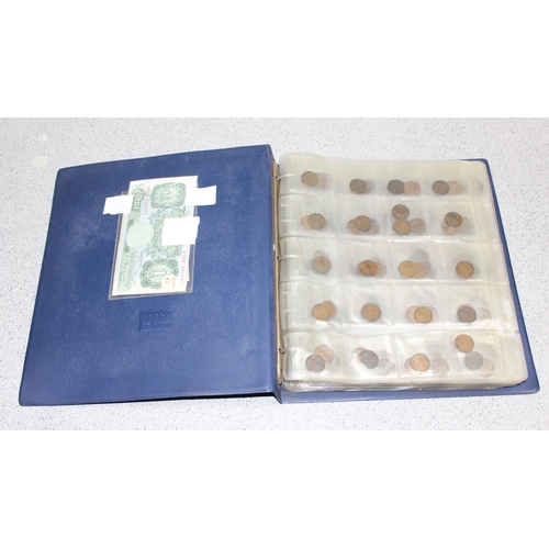 1203 - Coin album containing British copper coins, Queen Victoria and later and a small qty of assorted ban... 