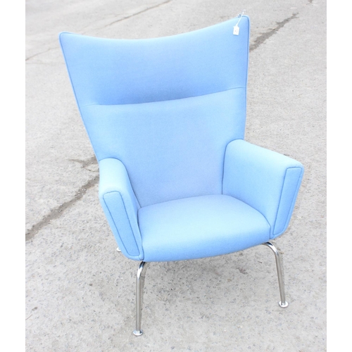 121 - Danish designed blue wingchair in the Carl Hansen style