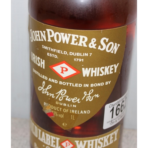 1662 - John Power & Son gold label Irish whiskey 1 litre bottle 43% vol