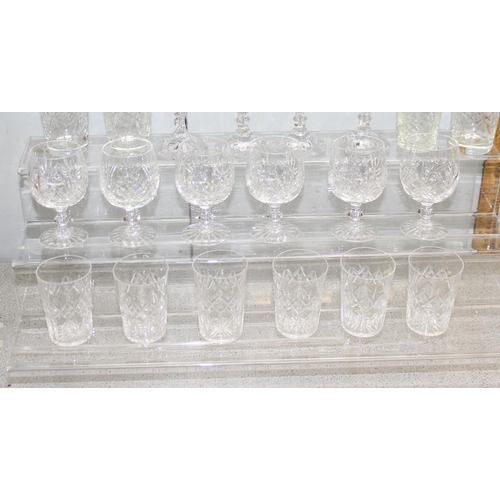 1853 - Qty of cut glass to include set of 4 champagne flutes, 6 brandy glasses, 6 tumblers and 4 other smal... 