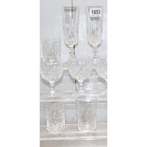 1853 - Qty of cut glass to include set of 4 champagne flutes, 6 brandy glasses, 6 tumblers and 4 other smal... 