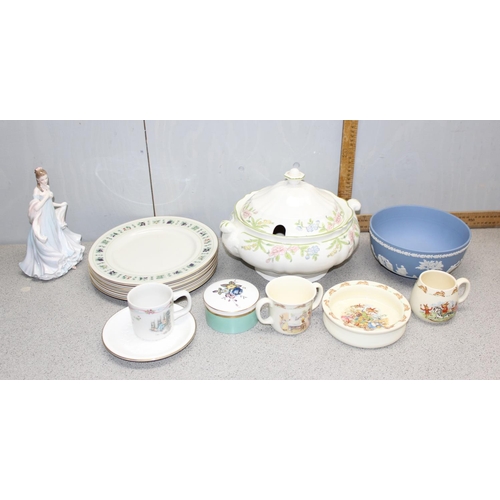 1857 - Qty of mixed ceramics to include Royal Worcester figurine, Wedgwood Jasperware & Royal Doulton Bunny... 