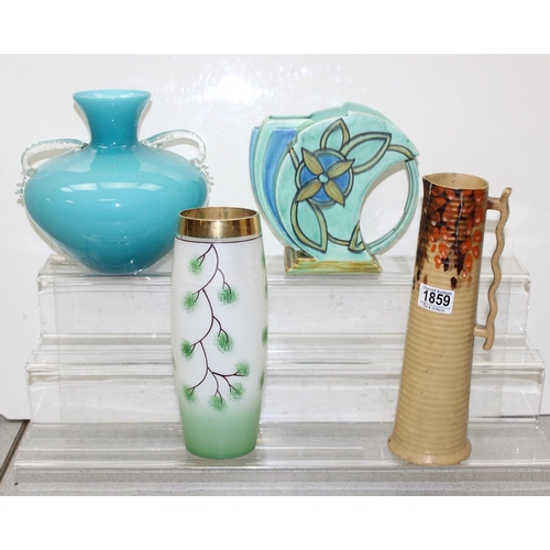 1859 - Mixed lot of 4 vases & jugs to include a Flaxman ware art deco jug