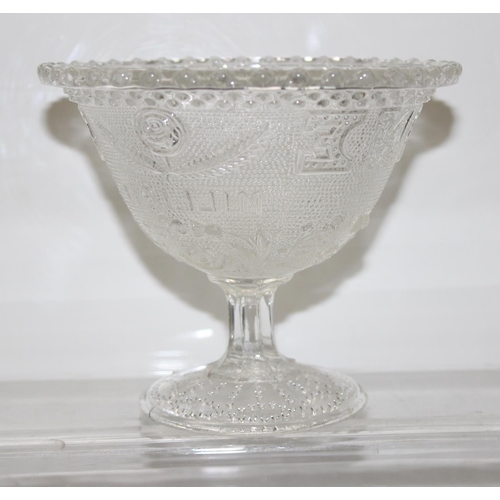 1860 - Collection of pressed glass to include an example celebrating Gladstone's election win