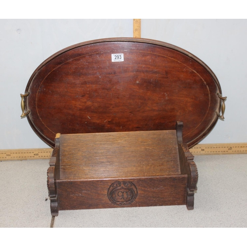 293 - Mahogany Sheraton revival serving tray and an antique oak book trough