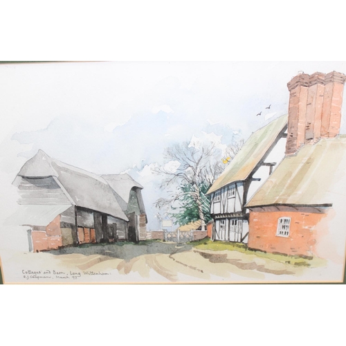 427 - R.J Chapman, framed watercolour of cottages and barn at Long Wittenham dated March '97