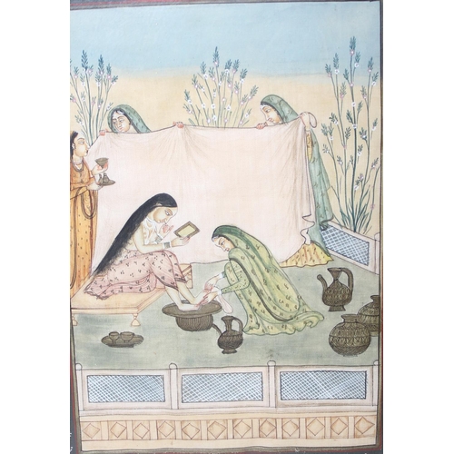 428 - Framed Indian Pahari painting of a Nayika at bath