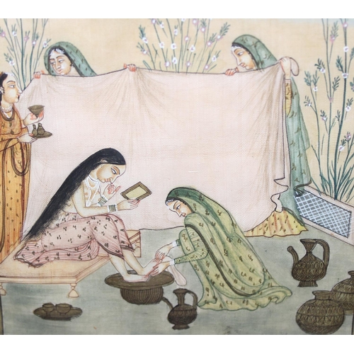 428 - Framed Indian Pahari painting of a Nayika at bath