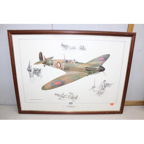 433 - Framed print of HMS York & a framed print of a Mk1 Spitfire