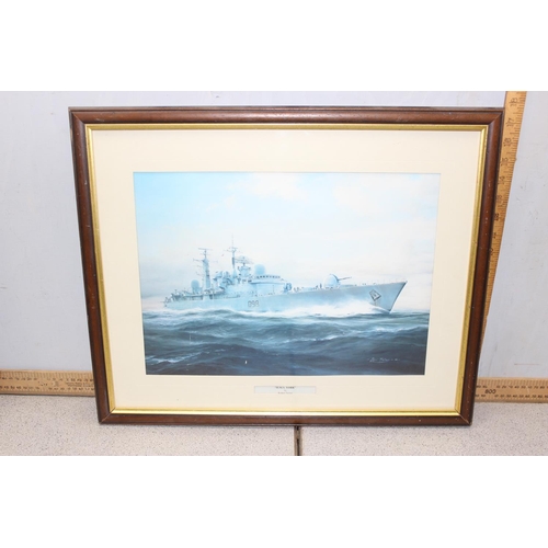 433 - Framed print of HMS York & a framed print of a Mk1 Spitfire