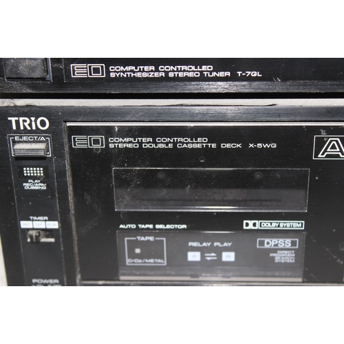 769 - Quantity of stereo equipment including Trio double cassette deck model X-5WG, a Trio Synthesizer an ... 